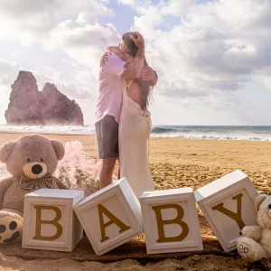 Ensaio fotográfico – chá revelação em Fernando de Noronha – Cecília, Ulisses e Celina